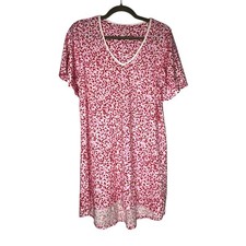 Kate Spade New York Pink Red Heart Print V Neck Sleep Shirt Nightgown Dress S