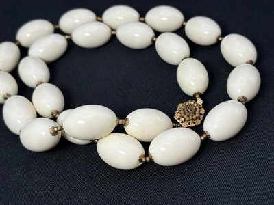 MIRIAM HASKELL SIGNED Lg BEADED Necklace w/GOLD GILT BRASS Clasp Accents