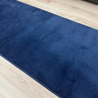 Custom Size Anti-Slip Solid Navy Runner Rug by Feet (26-30-36 Inches Wide)