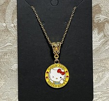 Hello Kitty Yellow Good Job Charm Cartoon Adorable Pendant Gold Necklace 18  