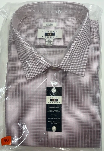 NWT Men Joseph Abboud Classic Cotton No Iron Dress Shirt Burgundy Plaid 20 34/35