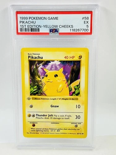 1999 Pokemon Game Pikachu 1st Edition Yellow Cheeks #58 PSA 5