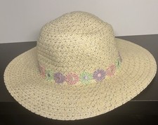 Capelli New York, Kids Floppy Sun Hat One Size. Embroidered Flowers