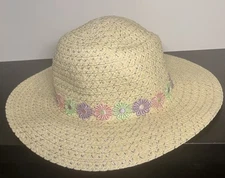 Capelli New York, Kids Floppy Sun Hat One Size. Embroidered Flowers Summer