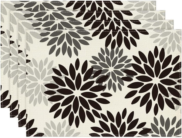 Blumen Schwarz Dahlien Halloween Platzsets 4Er Set, Herbst 30X45Cm Urlaub Tischs-image