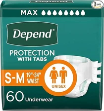 Depend Adult Diapers with Tabs, Incontinence Protection Small 60 Count