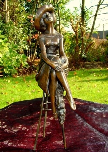 Art Deco Style Statue Sculpture Damsel Hat Art Nouveau Style Bronze