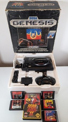 Sega Genesis Model 1601 Console Original Box Bundle w/6 Games Road Rash X-men +