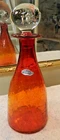 Vintage Blenko Crackle Glass Ruby Tangerine Decanter 12"  w/stopper - Excellent!