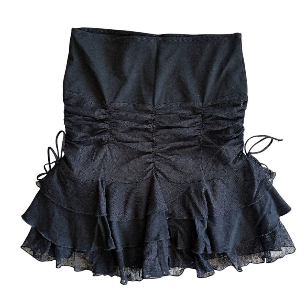 VTG Y2K Betsey Johnson Ruffle Tiered Mesh Mini Skirt Small 