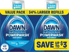 Dawn Powerwash Fresh Dish Spray, Liquid Dish Soap 2 Refills – 43 fl oz