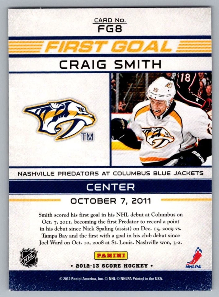 2012-13 Score First Goal Craig Smith Nashville Predators #FG8 - Image 2 of 2