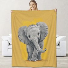 Elephant Blanket 60x50 Inch Soft Flannel Animal Yellow Background Kids