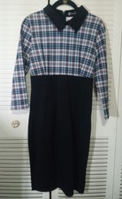 NICE-FOREVER Vtg Lk Retro Peter Pan Collar Plaid Empire Pencil Dress S M 4-8