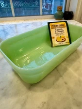 Jadeite Fire King fridge or baking dish, beautiful plain and simple 