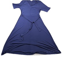 CHAUS Lisa Dress Navy Blue Jersey Belted Fit & Flare Midi Career Dress XL