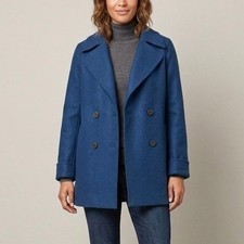 Harris Wharf London 100% Wool Double Breasted Pea Coat Navy Blue Size 42 IT M US