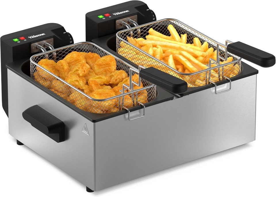 TRISTAR friteuse double en acier inoxydable, capacité 2x3L, double bacs séparés