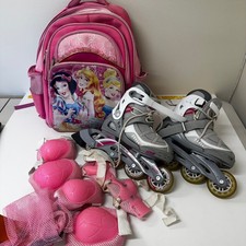 Bladerunner Adjustable Inline Skates Girls US 1-4 Pink Gray Set w Pads Backpack