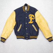 Holloway Size 42 Letter P Wool Leather Varsity Black Gold Jacket 90s College US