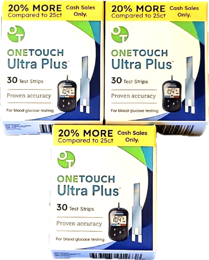 One Touch Ultra Plus Glucose Test Strips - 30 Strips X 3 - Expires 03/21/2026
