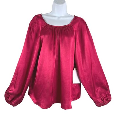 Nation LTD Eveline Raglan Satin Blouse Top Large Raspberry Jam NWT TP-3874