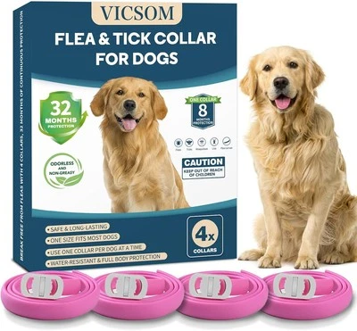 VICSOM Dog Cat ANTI FLEA &TICK Collar Treatment Pet Adjustable 32 Month Protection PINK