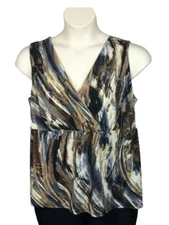 Jones Studio Separates Blouse Top Plus Size 16W Faux Wrap Sleeveless