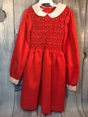Vintage Girls Red Smocked Christmas Dress Embroidered Lace Collar See  Measures | eBay