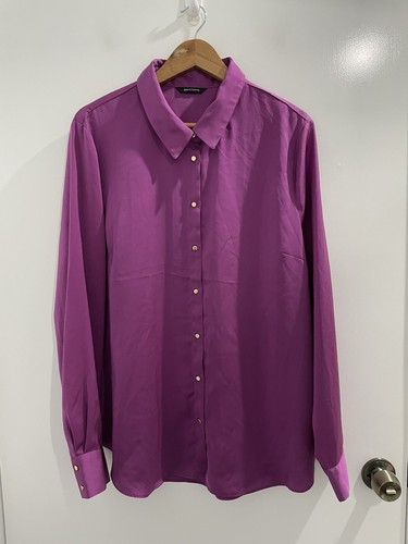 Portmans Purple Magenta Shirt Size 16 Satin Feel Button Up Long Sleeve (F2)