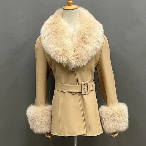 Winter Fur Collar Leather Jacket Women Lady Streetwear Leather Coats Outwear - Picture 12 of 31