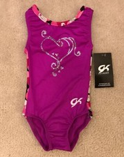 NWT Little Girls GK Elite Purple/Pink Heart Gymnastics Leotard Sz CXS So Cute