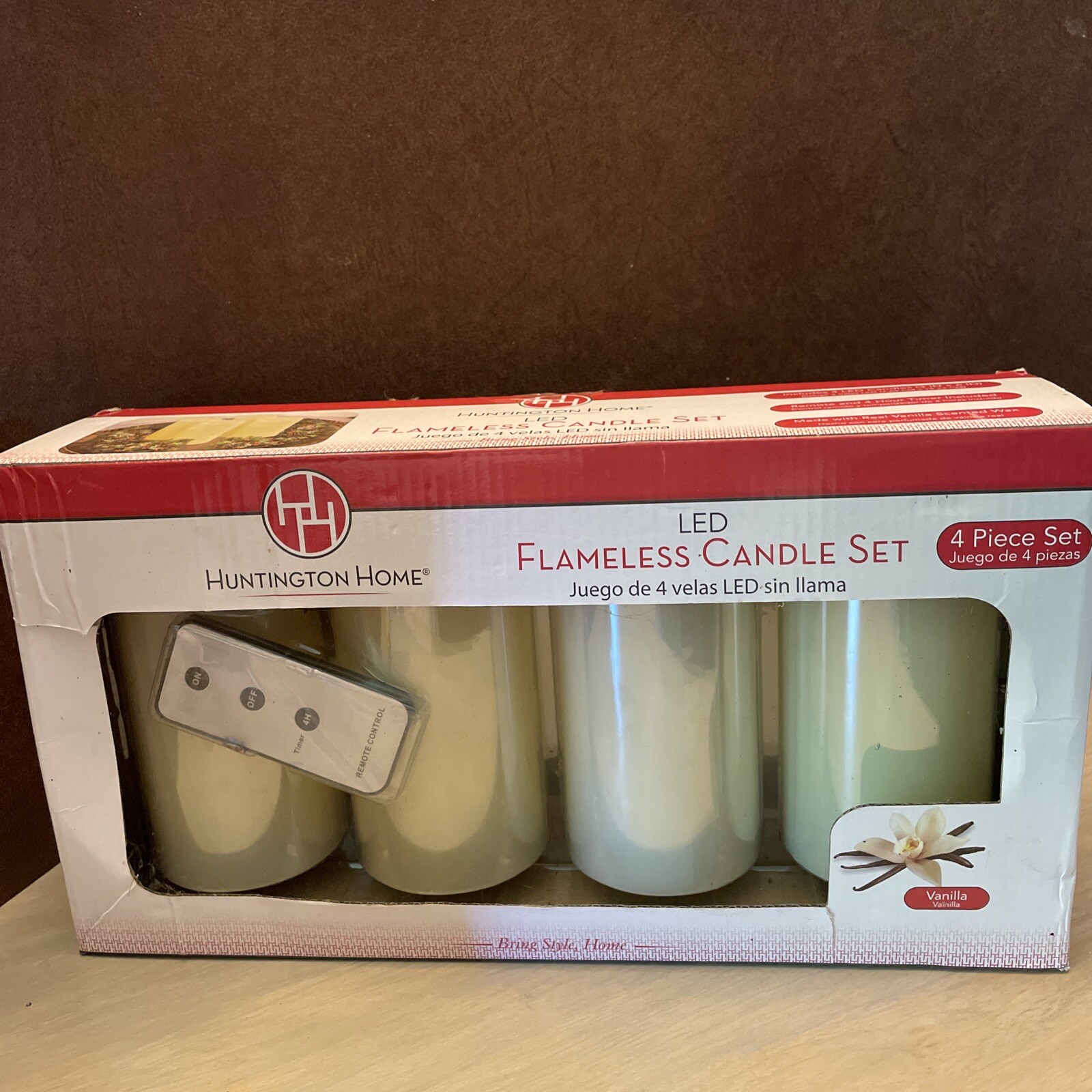 NEW Set of 4 HUNTINGTON HOME Flameless LED Pillar Candles Real Wax