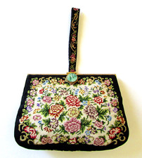 VTG Austrian Rose Small Petit Point Needlepoint Purse Jade Clasp