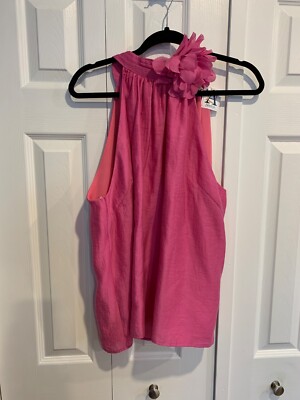 Entro Pink Sleeveless Halter Top NWT 3-D Rosette  Sz L Ballet Core Fairy Core