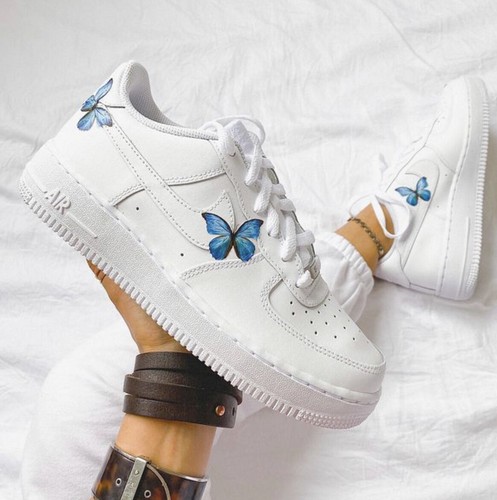 Custom nike airforce 1 with blue butterflies af1 butterfly art sneakers shoes  - Afbeelding 1 van 4