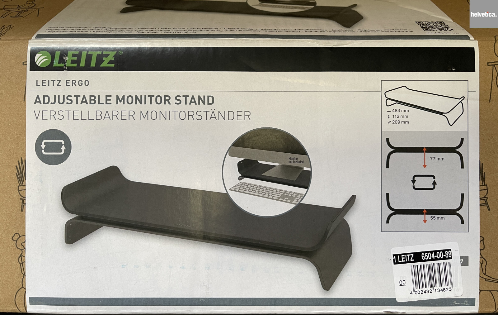 Leitz Ergo Adjustable Monitor Stand Up to 27” Screen 2 Heights Dark Grey