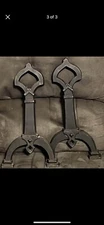 Pair Antique Arts & Crafts Period Wrought Iron Fireplace Andirons