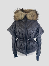 Moncler Charcoal Grey Down & Feather With Fur Hood Jacket Size Uk8/us4