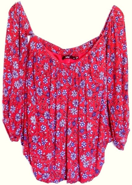 SPORTSGIRL cold shoulder TOP Red & Blue Floral print inner Shelf bra ~ Women 8