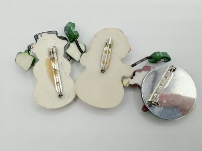 小物 Pi-man H1-4546 LOT OF 3 VINTAGE BROOCH PIN CHRISTMAS HOLIDAY SNOWMAN