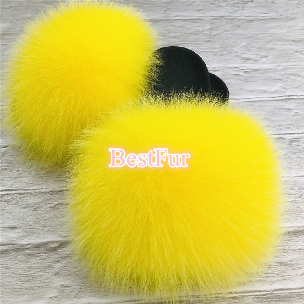 PANTOFOLA D’ORO Ciabatte sandali ciabatte donna Yellow Max grandi XXL vera pelliccia di volpe
