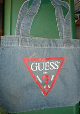 Vintage Guess washed Jeans USA Blue Denim Jean Tote 19"x15" EUC (T81)