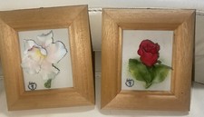 Capodimonte Porcellane Artistche Flower Framed Picture Fabar Italy Pair Of 2