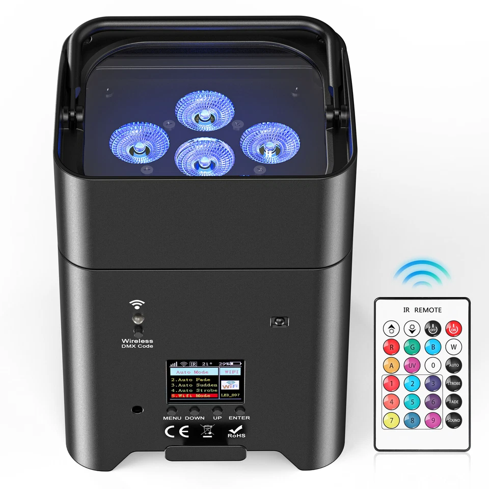 LED 6x18W RGBWA+UV Battery Powered WIRELESS DMX Par Can DJ Uplighting Up Lights - Image 2 of 4