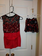 Girl Costume Gallery Show Stopper Red Black Sequin Unitard Skirt Size XLC 17328