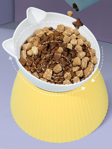 1pc Elevated Cat Bowls with Raised Stand,15 Tilted Cat Design Neck Guard Stand - Picture 11 of 20