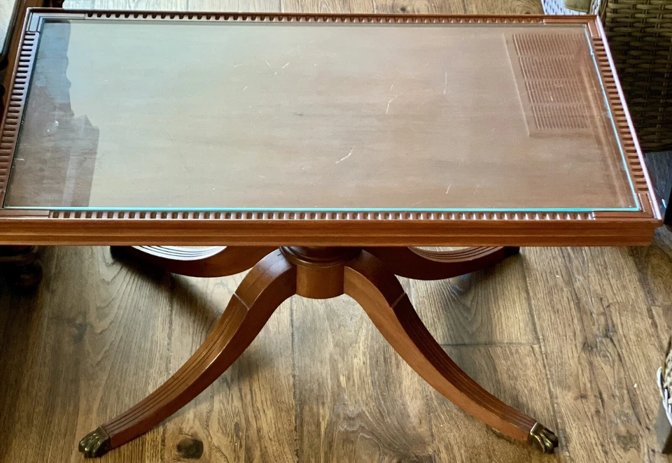 Старинный стеклянный чайный/кофейный столик Duncan Phyfe из красного дерева в георгианском стиле - Изображение 2 из 4