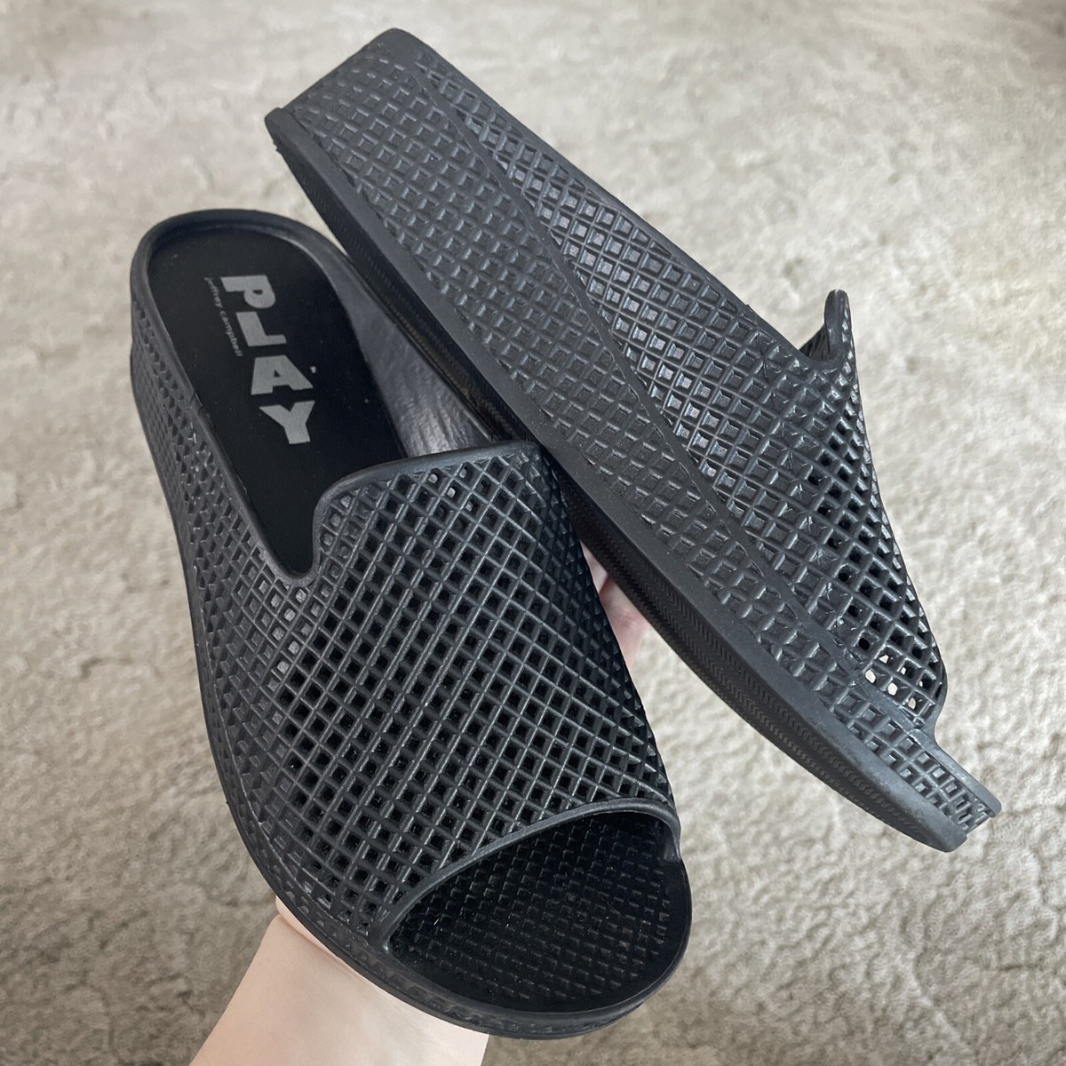 Jeffrey Campbell Play Black Rubber Jelly Slide Sandals Women 
