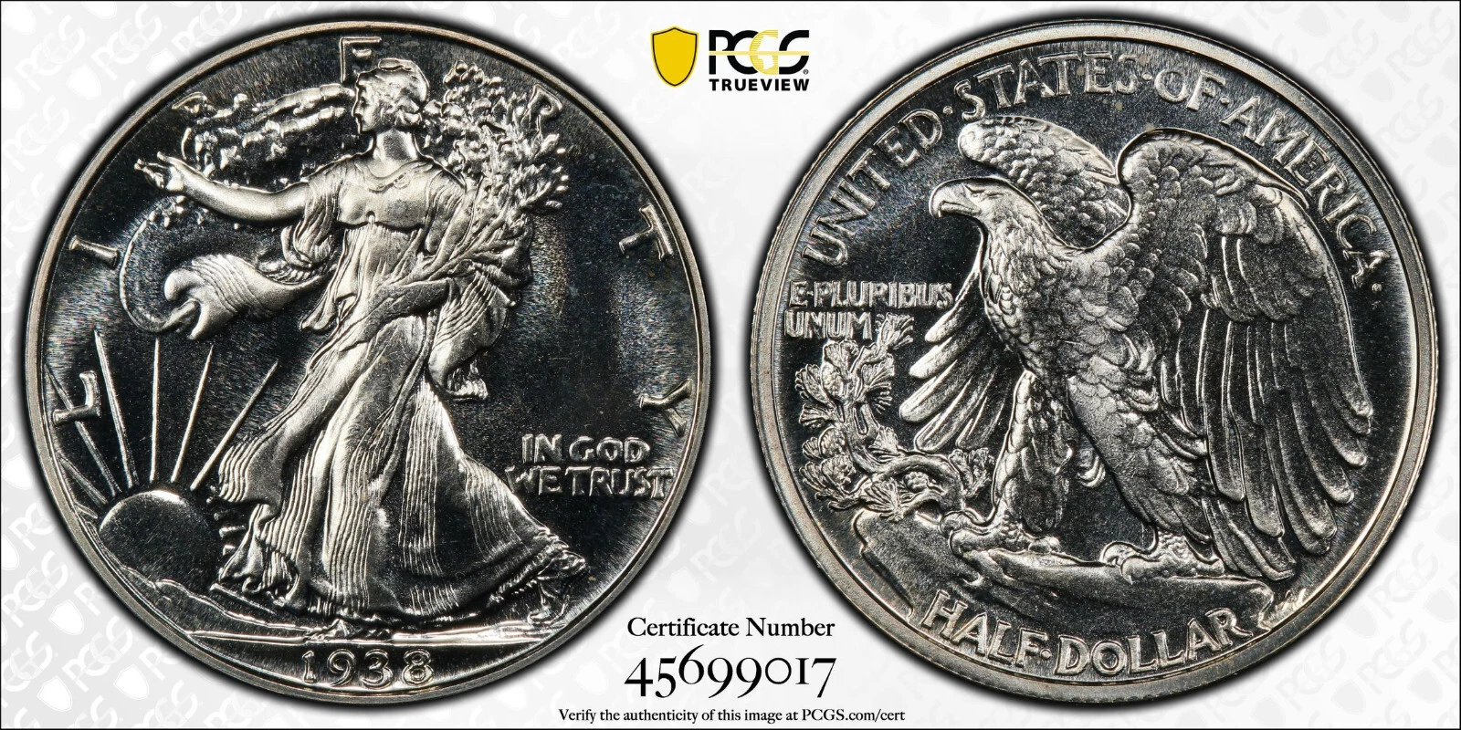 1938-P Walking Liberty Silver Half Dollar 50C PCGS PROOF 68 PR 68 Walker RARE